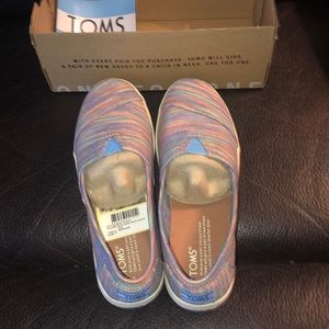 Toms multicolored slip ons, size 7, new in box